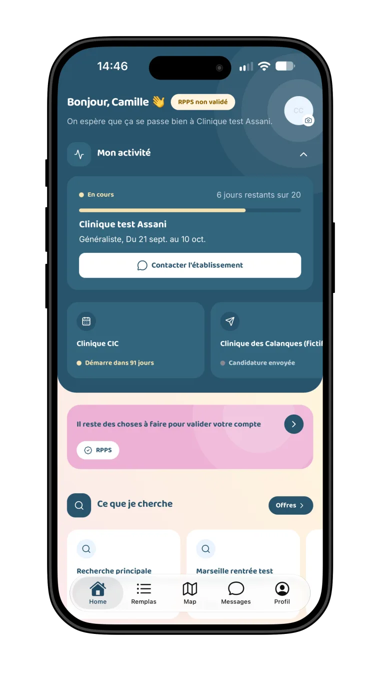 Hoppi app: doctor home screen