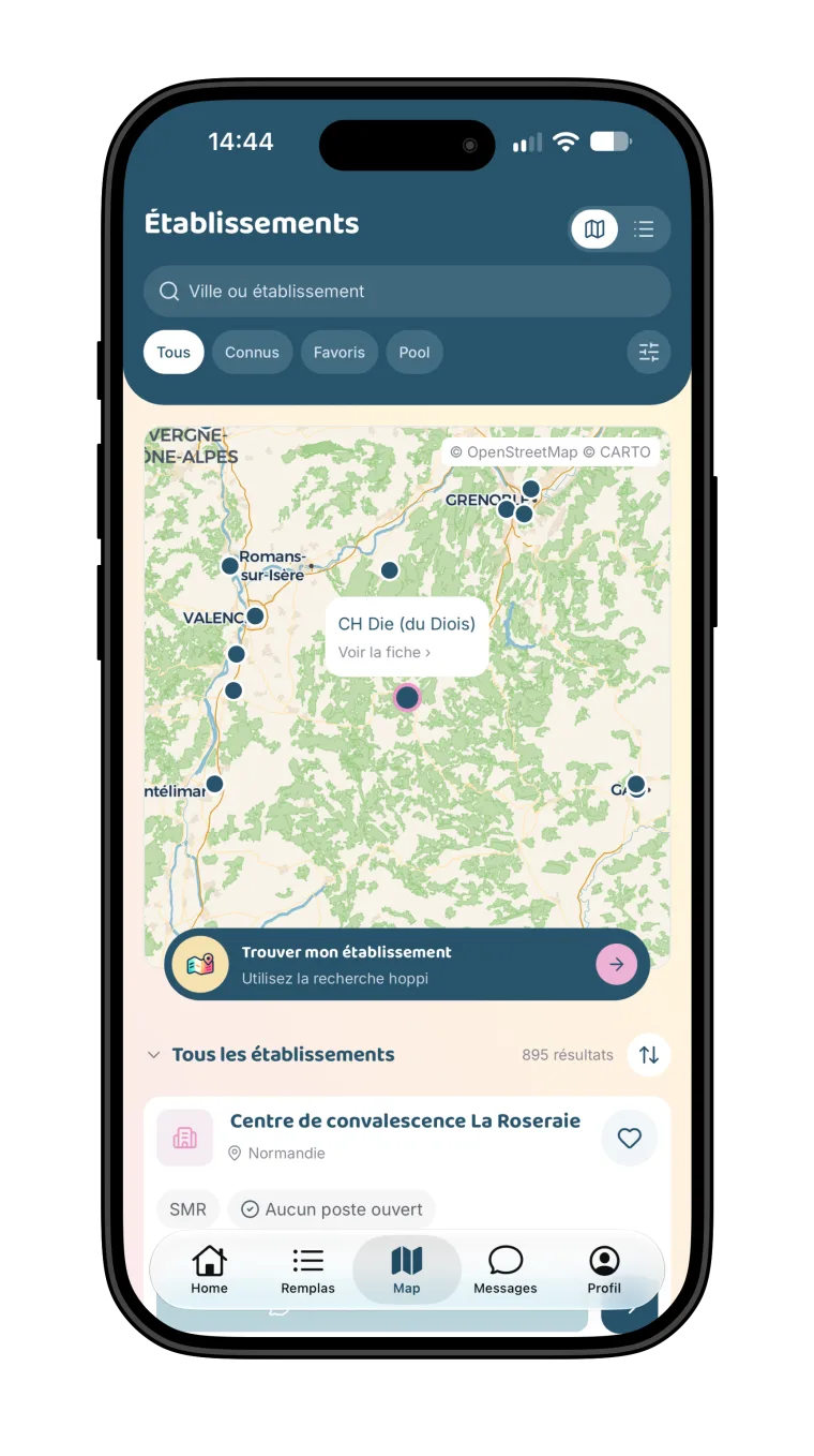 Map of facilities in the Hoppi app