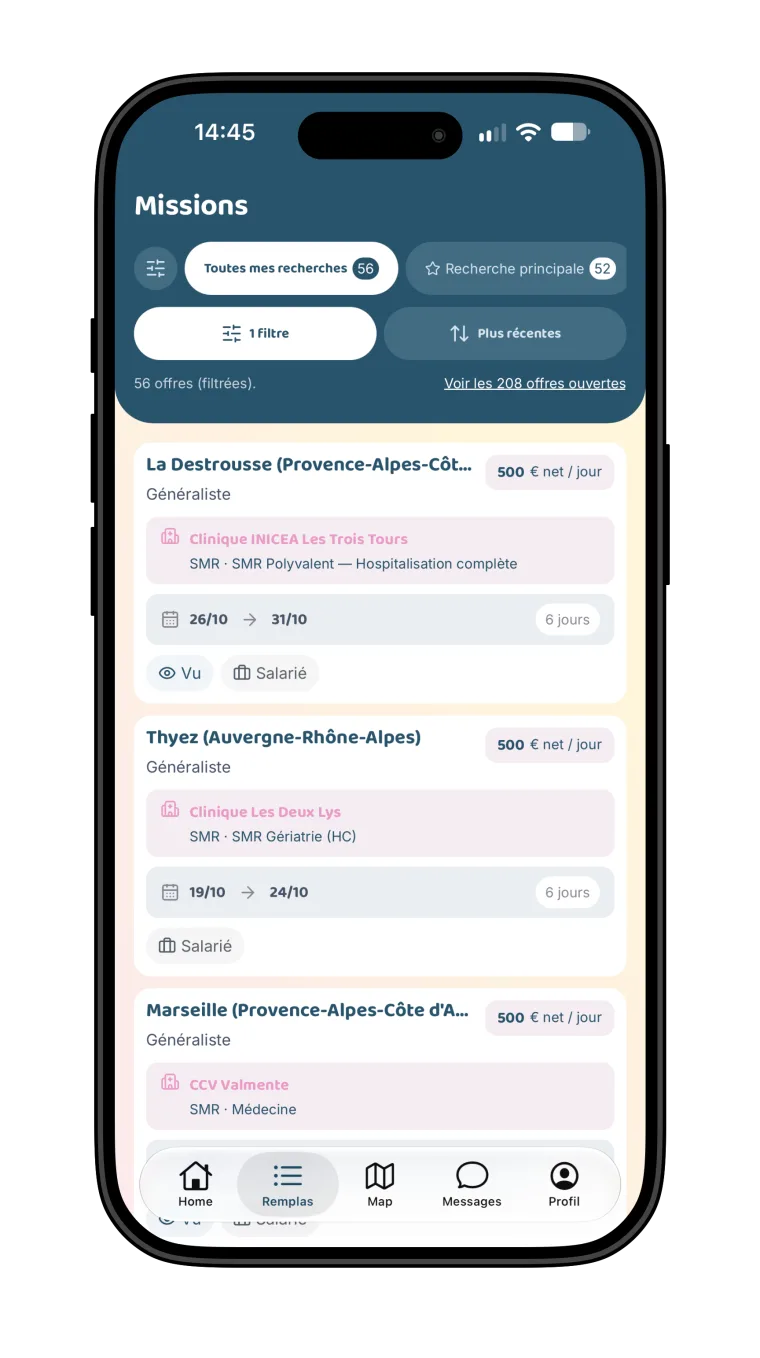 Hoppi app: list of locum shifts